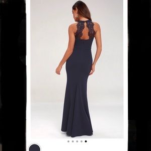 Lulu’s Joella Navy Lace Halter Maxi Dress